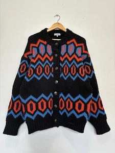 GANNI Wool Cardigan UNISEX M Jumper Soft Cosy RRP £475 Black Red Chevron Stripe - Picture 1 of 15