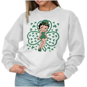 Betty Boop St Patrick's Day vierblättriges Kleeblatt Damen Rundhalsausschnitt Sweatshirt Pullover - Bild 1 von 9