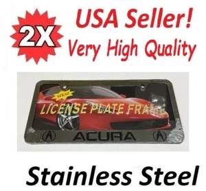 2x STAINLESS STEEL METAL LICENSE PLATE FRAME TAG COVER Screw Caps Acura CHROME - Picture 1 of 4