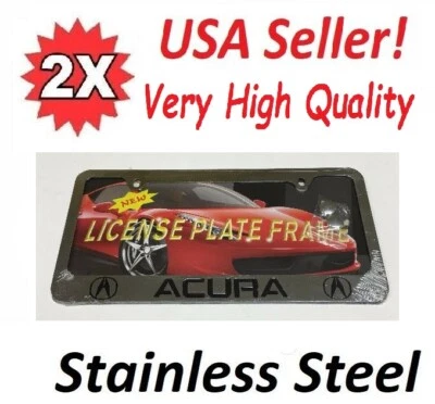 2x STAINLESS STEEL METAL LICENSE PLATE FRAME TAG COVER Screw Caps Acura CHROME - Image 1 of 4