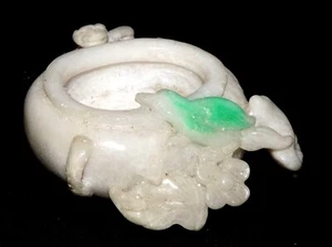 Vintage Chinese White & Apple Green Jade Mini Brush Washer Dragon Bird (LeS) G11 - Picture 1 of 12