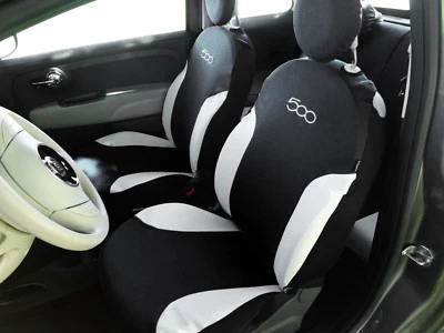 Fodere Foderine Coprisedili auto nere bianche su misura FIAT 500 07> ANT + POST - Image 1 of 4