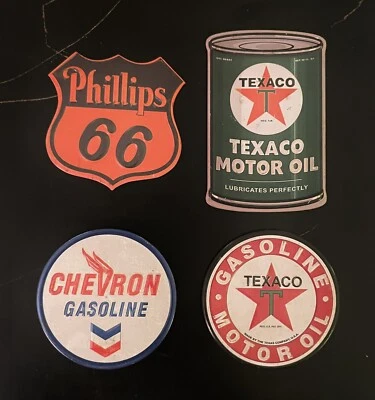 LOTE DE 4 IMANES METÁLICOS DE GASOLINA CHEVRON 66 ACEITE DE MOTOR TEXACO PHILLIPS 66 Foto 1 de 4