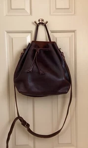 PORTLAND LEATHER GOODS Brown Handmade Purse Crossbody Drawstring Bucket Bag- USA - Picture 1 of 10