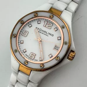 Stuhrling Swiss Quartz Watch Women 100m Sapphire Ceramic Date New Battery 6.5" - Picture 1 of 6