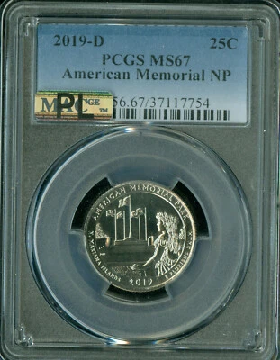 2019 D AMERICAN MEMORIAL PCGS MS67 PL PQ 2ND FINEST GRADE MAC SPOTLESS .  - Image 1 of 2