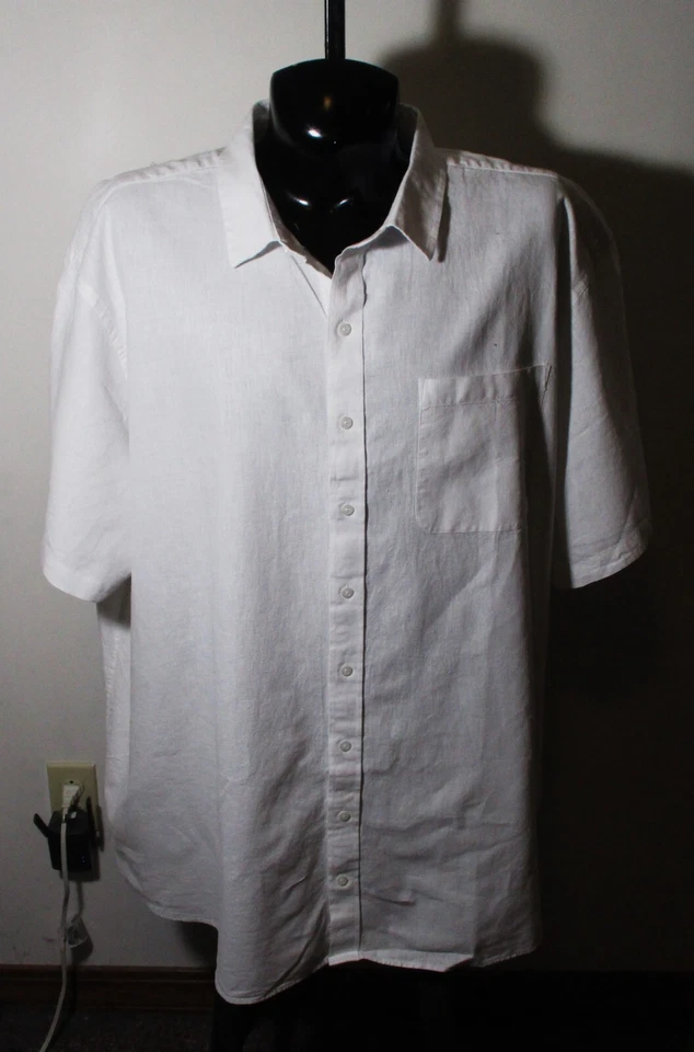 4XL AMAZON Essentials White Linen Short Sleeve Shirt Men's Size 4XL NWT - Image 1 of 4