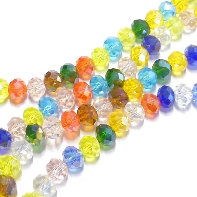 Glasperlen facettiert geschliffen Rondell 8x6 mm bunt 67 Perlen Spacer N014 - Bild 1 von 4