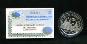 tu_bazar 2000 PESETAS PLATA 1999 CATEDRAL SANTIAGO DE COMPODSTELA FNMT PROOF - Imagen 1 de 2