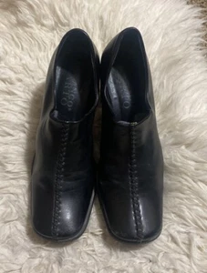 Franco Sarto Vintage Y2K Black Leather Chunky Square Toe Block Heel - Size 6M - Picture 1 of 8