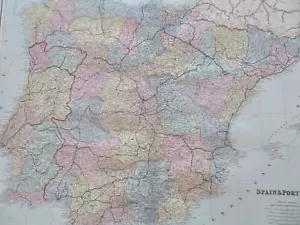 Spain & Portugal Minorca Balearic Islands Madrid Lisbon c.1890's huge map - Picture 1 of 4