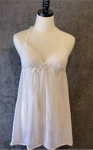 Linea Donatella Juliet Lace Sheer Chiffon Babydoll Chemise In Blush Size Small - Picture 1 of 5