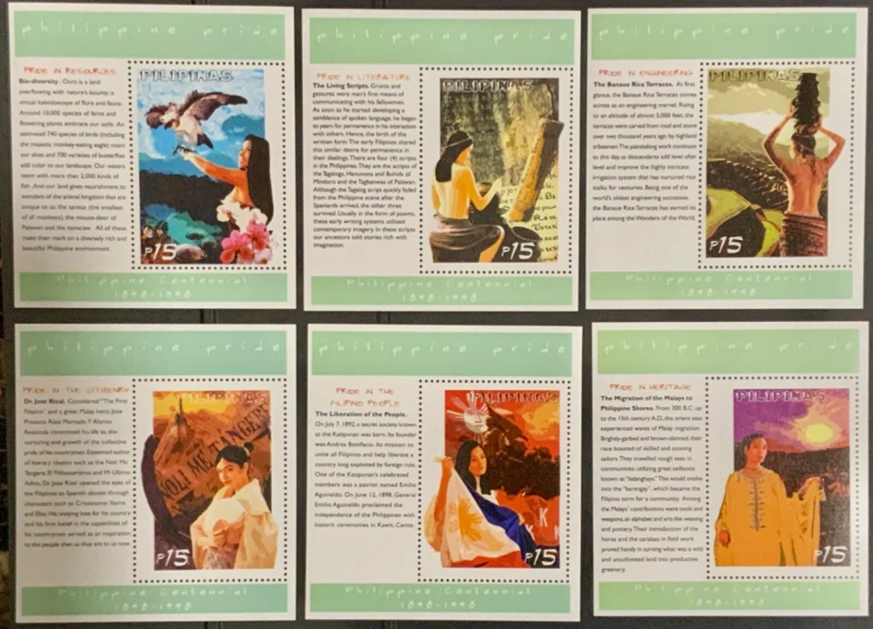 Filipinas #MiBl134-MiBl139 MNH S/S 1998 Orgullo Bandera Rizal Banaue [2575A-2575F] Foto 1 de 1