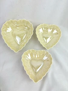 Belleek Ireland 3 Heart Shaped Stacking Bowls Dish Green Mark Iridescent Yellow - Picture 1 of 13