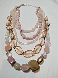 Chico's Necklace Multi Strand Glass and Acrylic Beads Pink Statement Piece - Picture 1 of 6