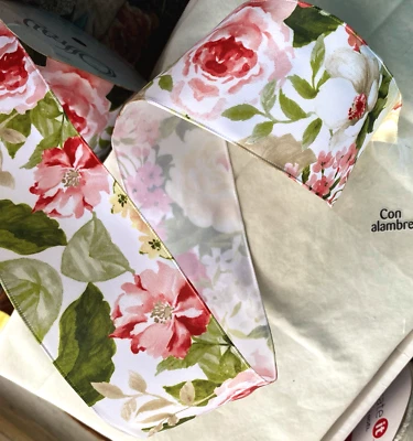 Pink Peonies 2.5" by 2 yards Wired Ribbon Spring Summer Dreamy Floral by Offrey - Image 1 of 4