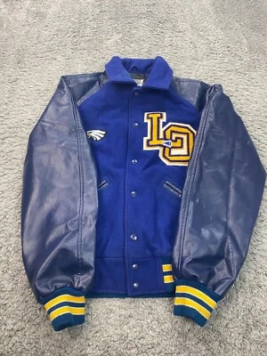 Jaqueta Power Varsity Meninas Juventude Y-XL Azul Lã Nylon Bordada Letterman - Imagem 1 de 4