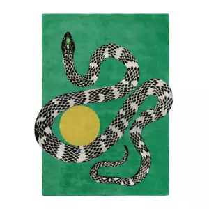 Hand Tufted Artistic Snake Design Area Rug Green Modern Carpet with Bold Graph - Picture 1 of 3