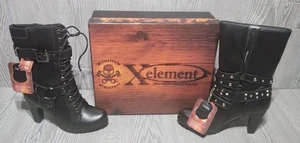 Xelement LU8003 Damenstiefel mit 2 Schnallen und Schnürung Größe 8,5 12 Zoll Leder 3,5 Zoll Absatz schwarz - Bild 1 von 6
