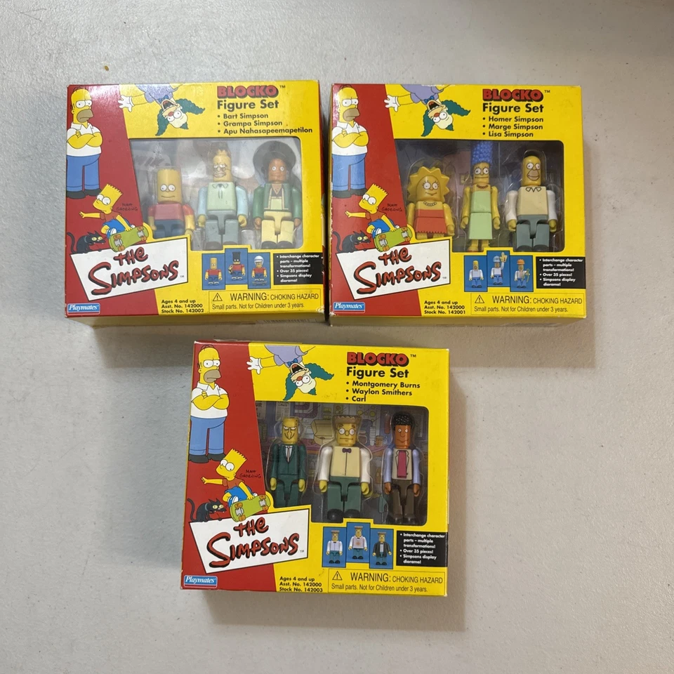 🔥The Simpsons Blocko 3 Figure Complete Set Homer Marge Lisa Playmates 2002🔥 - Image 1 of 2