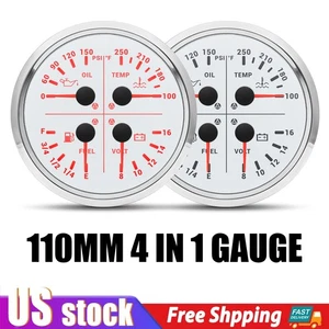 110mm 4 IN 1 Multifunction Gauge Fuel Level Oil Presure Water Temp Volt Gauge - Picture 1 of 17