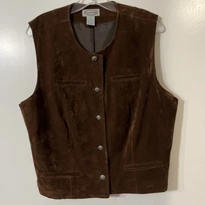 Vintage Stonebridge Chocolate Brown Suede Button Up Vest Sz XL - Picture 1 of 9
