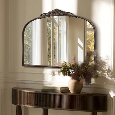 Espejo de pared vintage de bronce: 24"x 32" barroco francés antiguo montaje en pared arqueado... Foto 1 de 4