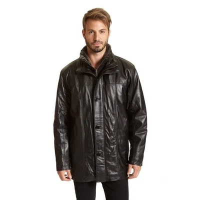 EXCELLED MEN’S 3XL BLACK LEATHER JACKET REMOVABLE BIB WITH FAUX FUR COLLAR  - Image 1 of 4