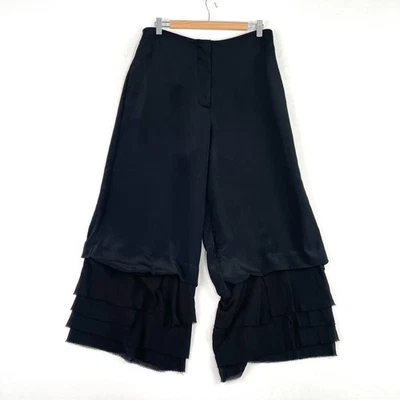 Sass & Bide Three Corners Silk Pants Womens Size 42 AU 12 Black Wide Leg Cropped - Image 1 of 4