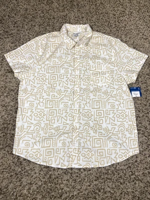 Arizona Jean Co Sand Colored Geometric Shape Button Up Shirt XXL ShortSleeve Men - Image 1 of 4