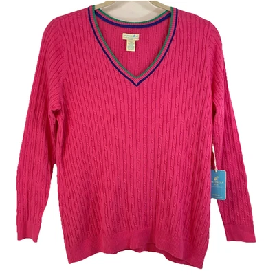 Caribbean Joe Mujer 2X Algodón Tejido con Cable Rosa Jardín Preppy Suéter NUEVO Foto 1 de 4