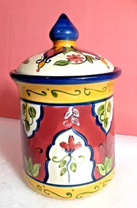 Pier 1 Retired Vallarta Hand Painted Earthenware Canister Cookie Jar 8” - Picture 1 of 7