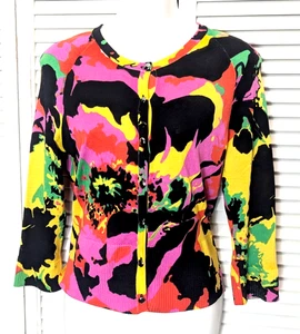 St. John SoCa Cardigan Wool,Silk and Cashmere blend multi color Bright Pattern - Picture 1 of 21