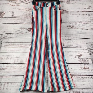 Wrangler Women’s Wanderer 622 High Rise Flare Jeans 25x32 Multicolor Striped Y2K - Picture 1 of 10