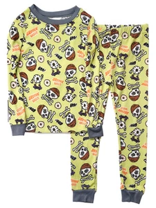 Boys Green Skull & Eyeball Long Sleeve Shirt & Pants 2 Piece Pajama PJ Set 4 - Picture 1 of 2
