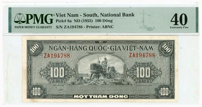 TT PK 8a ND (1955) VIETNAM SOUTH NATIONAL BANK 100 DONG PMG 40 EXTREMADAMENTE FINO Foto 1 de 2