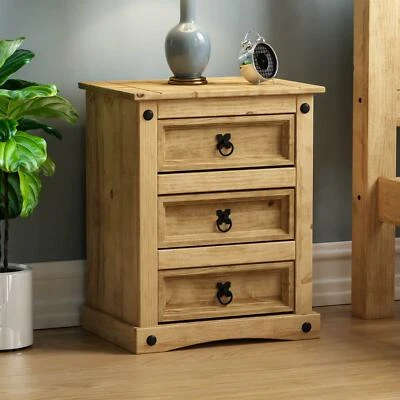 Corona Bedside Chest 3 Drawer Mexican Solid Waxed Pine Storage Unit Furniture - Image 1 of 4