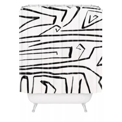 Viviana Gonzalez Black & White Geo Modern Improvisation Shower Curtain 69" x 72" - Image 1 of 4