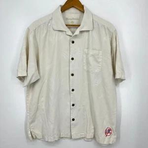 Tommy Bahama Hawaiian Shirt Mens L Ivory New York Yankees MLB Baseball 100% Silk - Picture 1 of 13
