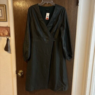 Vestido envolvente Banana Republic verde oscuro manga larga imitación cuero talla 12 nuevo con etiquetas gótico  Foto 1 de 4