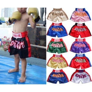 Pantalones cortos de boxeo Muay Thai para niños tela satinada geniales 11 colores 4 tallas - Imagen 1 de 20