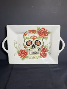Bandeja/plato para servir calavera de azúcar con asas con rosas Halloween Maxcera - Imagen 1 de 13