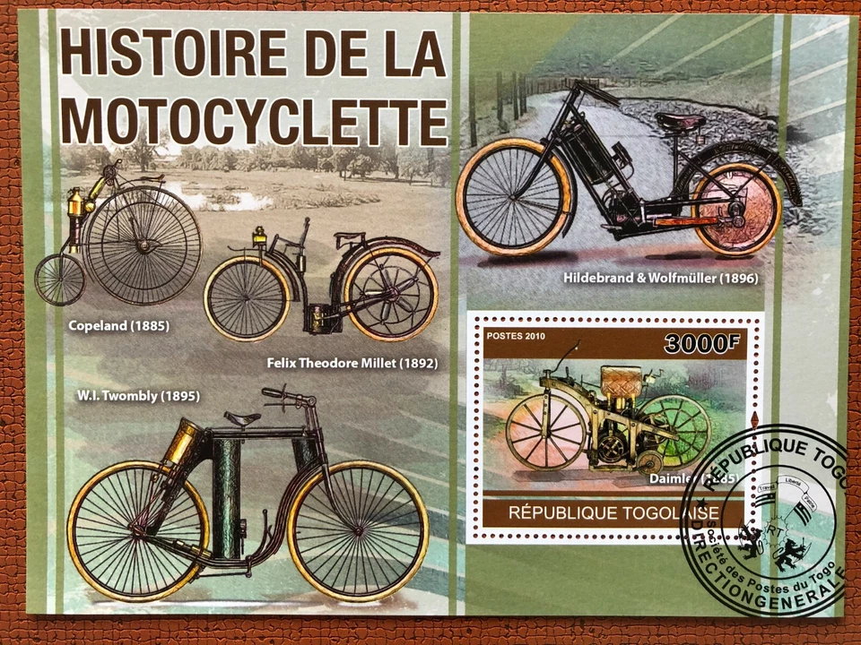 Togo 2010 / Motorcycling History, (DAIMLER 1885, COPELAND, W.I. TWOMBLY)./1v s/s - Image 1 of 1