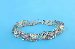 Ladies Grapevine Style Link Bracelet w/ 12K Rose & Green Gold - Sterling Silver - Picture 1 of 4
