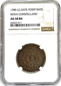 1785 NOVA CONSTELLATIO US COLONIAL COPPER LARGE DATE POINTED RAYS NGC AU 58 BR - Picture 1 of 2