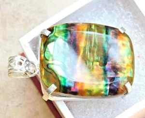 86Ct Certified Fancy Cut Natural Ammolite Solid Silver Pendant Loose Gemstone - Imagen 1 de 4