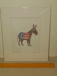 Original Watercolor Painting Democratic Party DONKEY on Silk Signed & Matted - Picture 1 of 12
