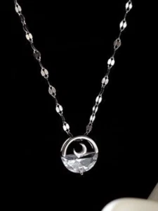 Gift CZ Pale Moon Rises 925 Sterling Silver Necklace For Women,Jewelry,Pendant - Picture 1 of 5