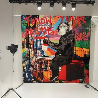 Follow Your Dreams Graffiti Street Art Monkey Canvas 15 3/4 X 15 3/4 Inches - Image 1 of 4
