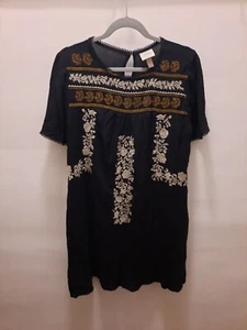 Vestido túnica boho campesino manga corta bordado negro rosa Knox talla S - Imagen 1 de 5
